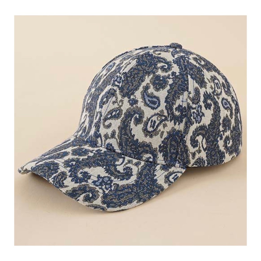 NEW 🧢 Navy Blue Gray Boho Paisley Baseball Trucker’s Cap Hat Women’s Adjustable